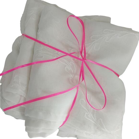 GORGEOUS WHITE EMBROIDERED ON WHITE BOTANICAL TRELLIS WINDOW CURTAINS, 3 PANELS! - Picture 11 of 11